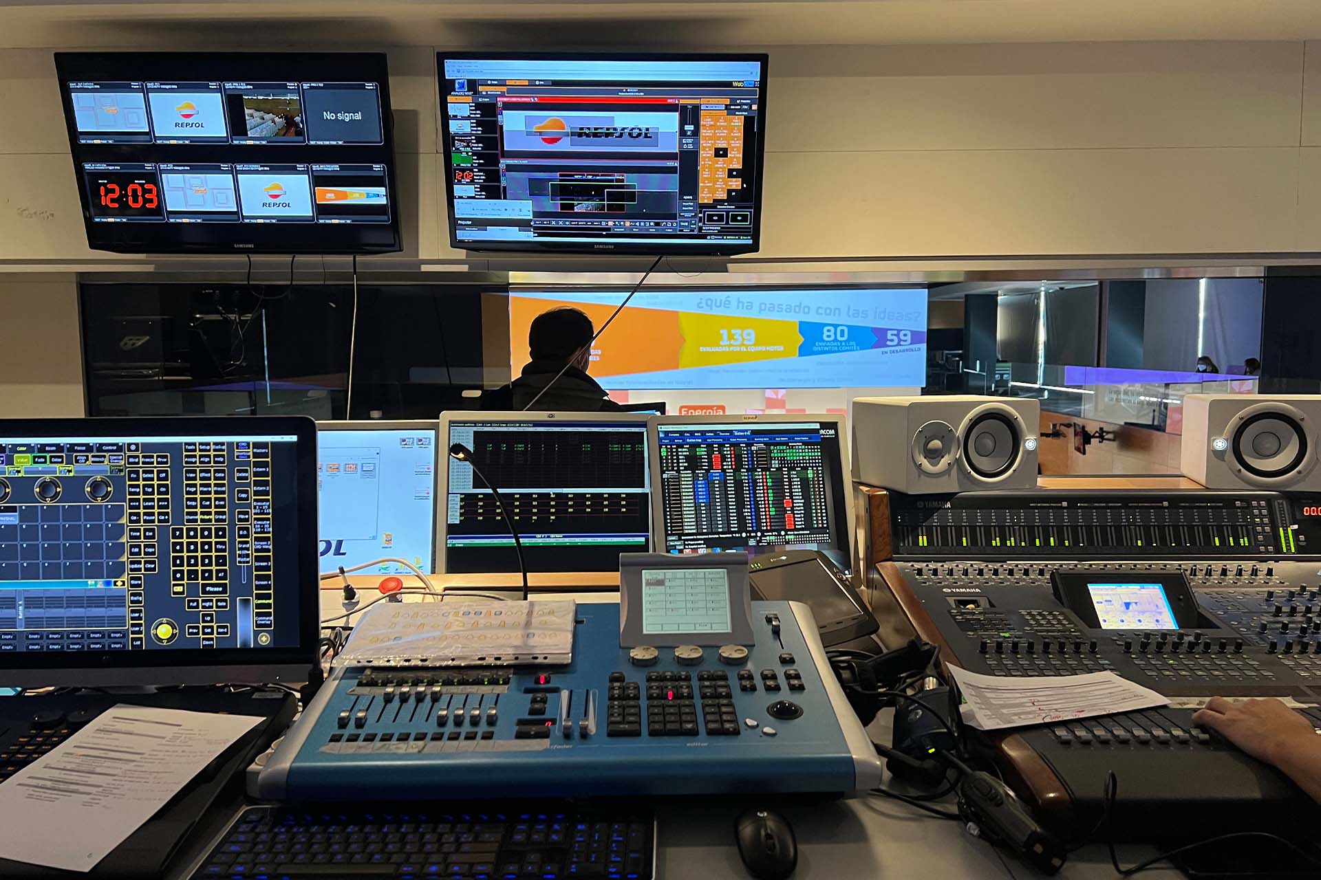control room of the live broadcast of a hybrid event
